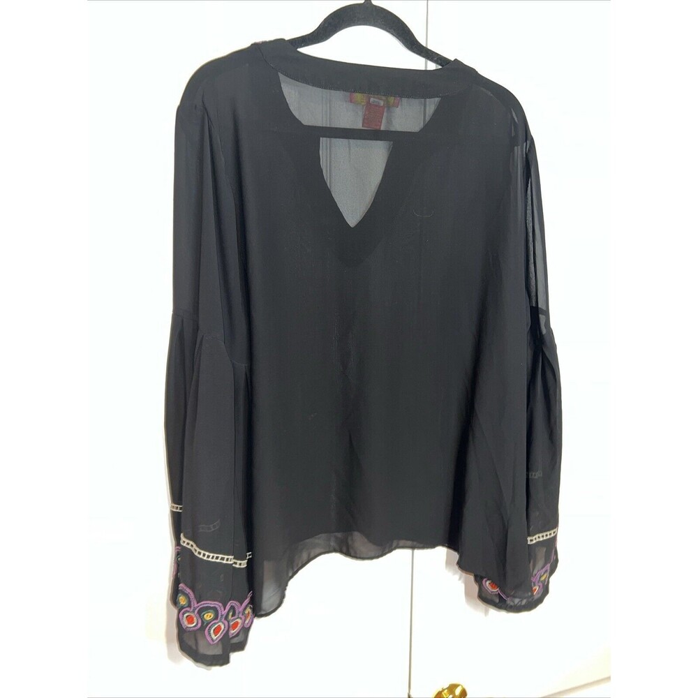 Catherine Malandrino Womens top XXL Sheer Embroider Bell Sleeve Whimsigoth Fairy - Picture 11 of 16